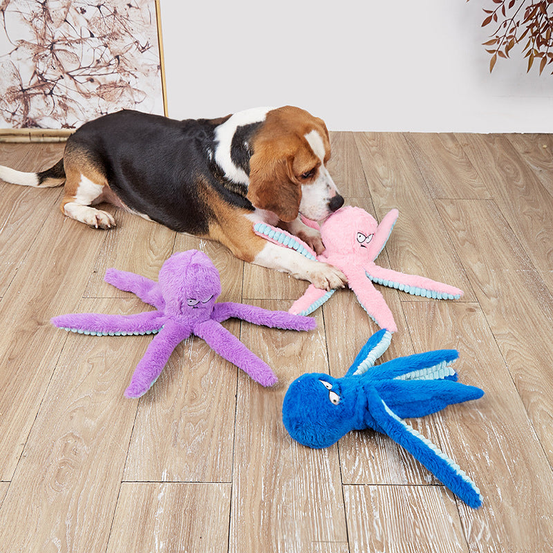 Octopus - shaped indestructible plush dog toy, squeaky & bite - resistant, pet toy supplies