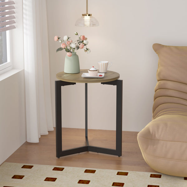 19.68''H Round Side Table, Round Accent End Table with Sturdy Metal Frame, Round Nightstand, for Living Room, Brown