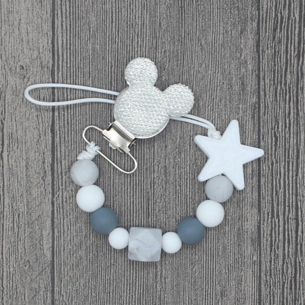 Silicone Round Beads and Star Beads Pacifier Clip Chain Strap Cute Dummy Nipple Leash Strap for Infant Toddler Baby Feeding