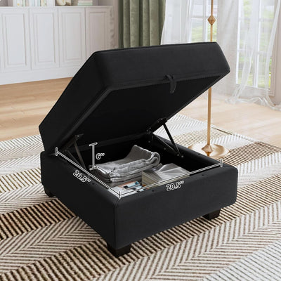 Premium Velvet Black Multifunctional Storage Ottoman