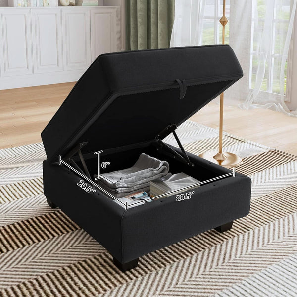 Premium Velvet Black Multifunctional Storage Ottoman