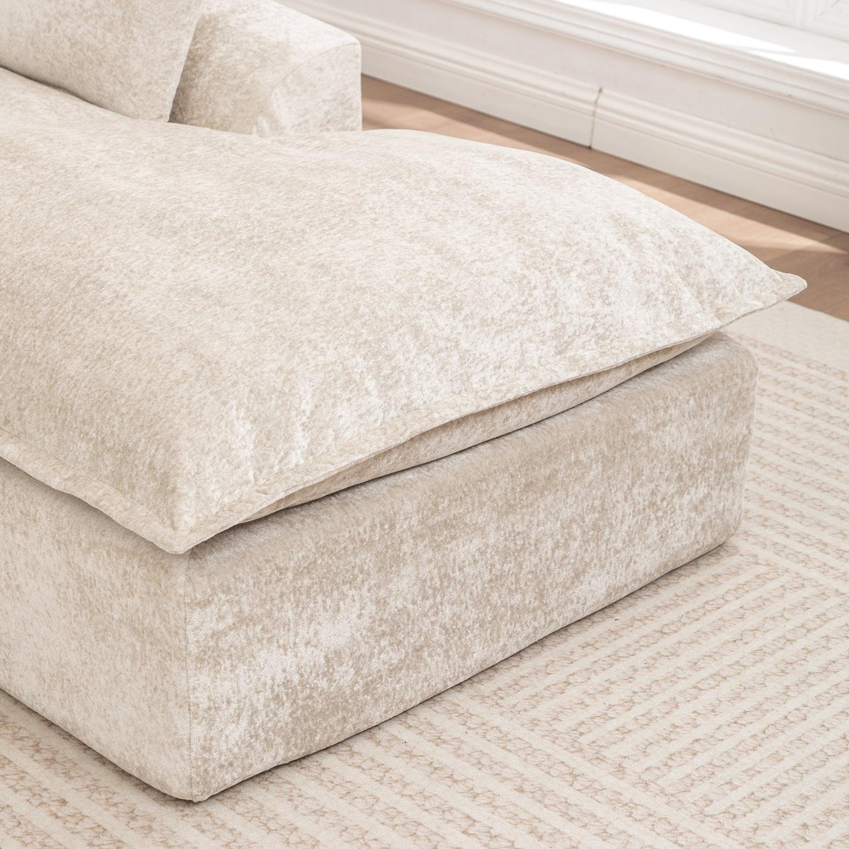 Ivory Chenille L‑Shaped Modular Sectional Compressed Sofa