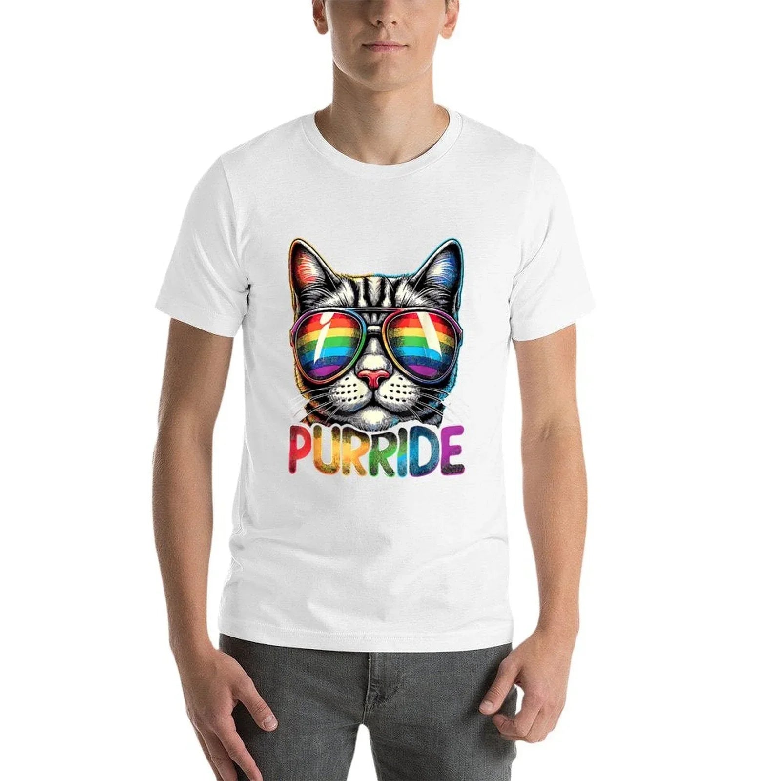 Purride Cat Rainbow Pride Month LGBTQ Ally Men Women Kids  Tagless Design T-Shirt