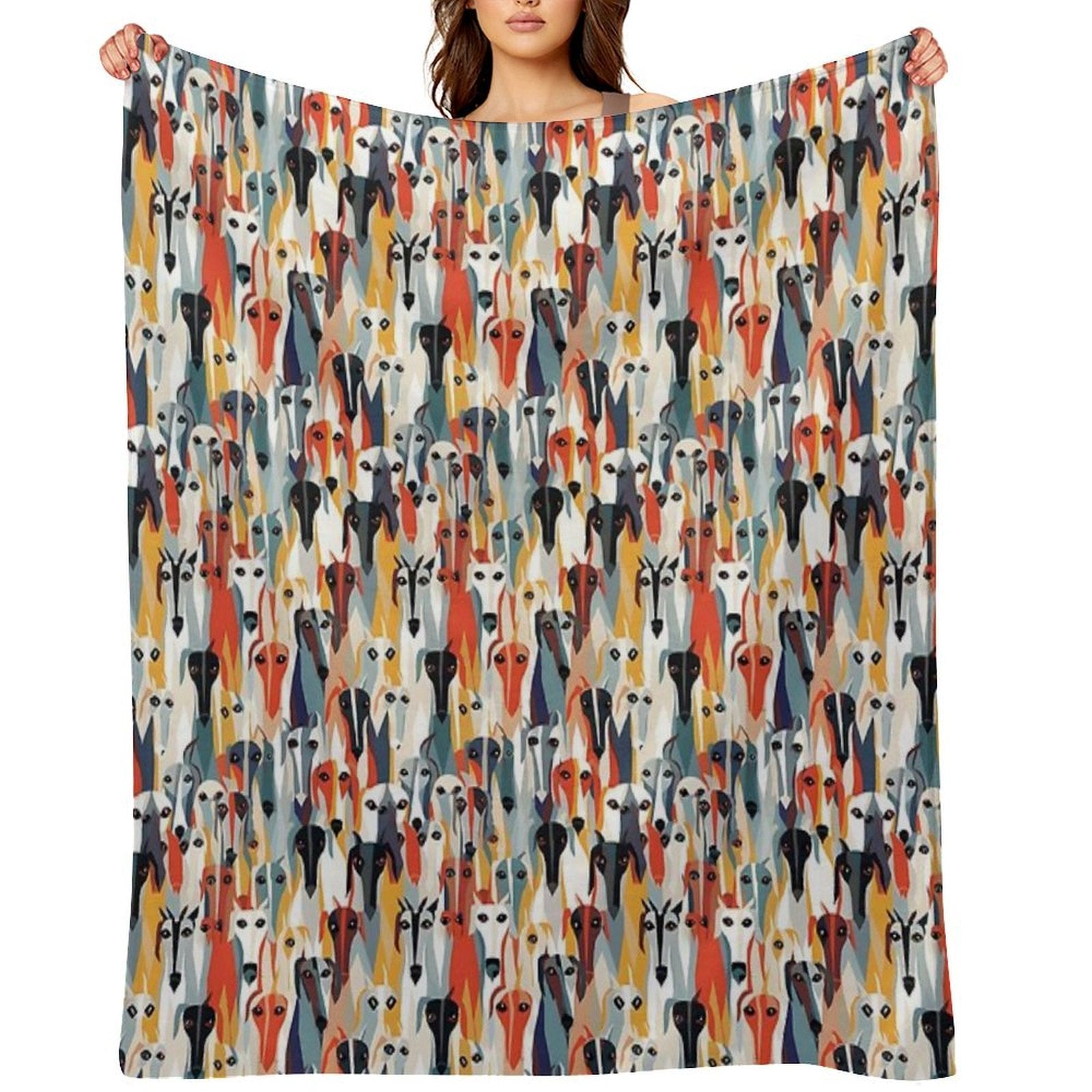 Greyhound in Geometric Camouflage Pattern Shrink-resistant Throw Blanket
