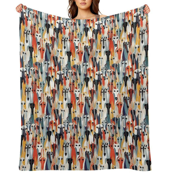 Greyhound in Geometric Camouflage Pattern Shrink-resistant Throw Blanket