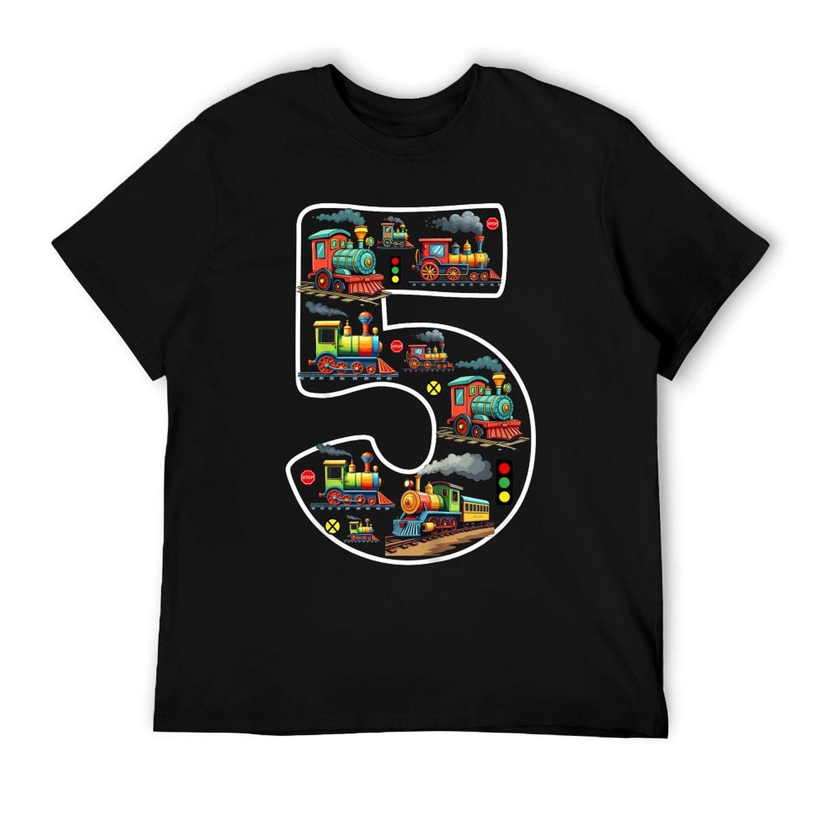 Kids 5 Year Old Boy Trains Birthday 5th Birthday Locomotive Train T-Shirt