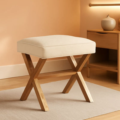 Small Ivory Upholstered Ottoman Footrest With Xframe