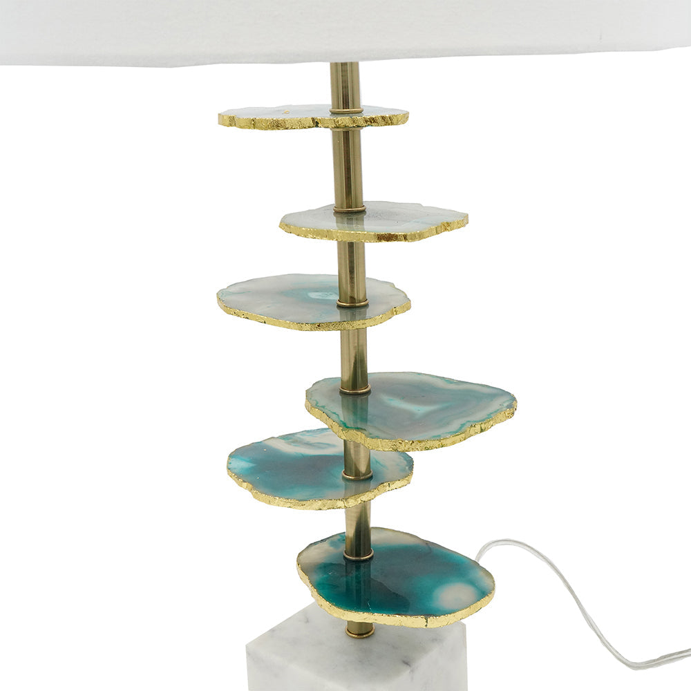 D15x29.5' Verdant Agate-Slice Table Lamp w/ Marble Base