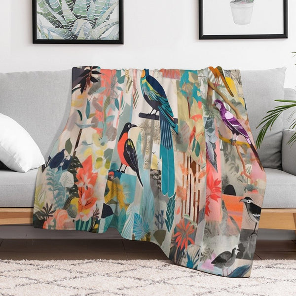 Colorful Collage of Birds And Plants Compact Throw Blanket