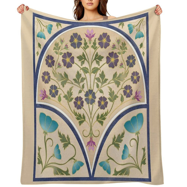 Art Nouveau Morning Glory Garden Plush Throw Blanket