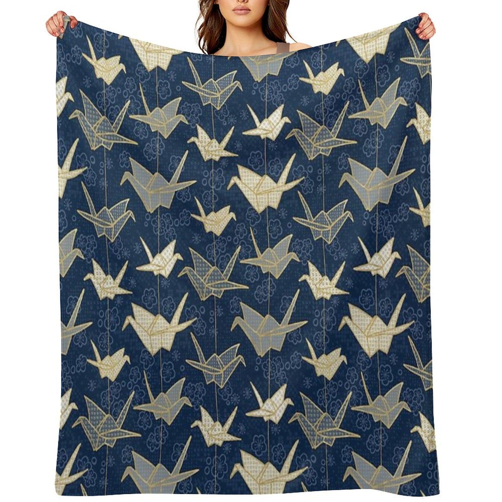 Sadako's Good Luck Cranes Throw Blanket