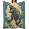 Vintage Japanese Godzilla Great Wave Throw Blanket