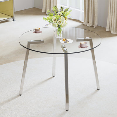 Modern minimalist circular tempered glass table for kitchen, dining and living room