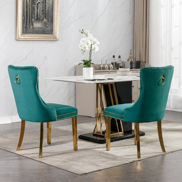 Nikki Collection Modern Tufted Solid Wood Velvet Upholstered Dining Chair with Gold Legs