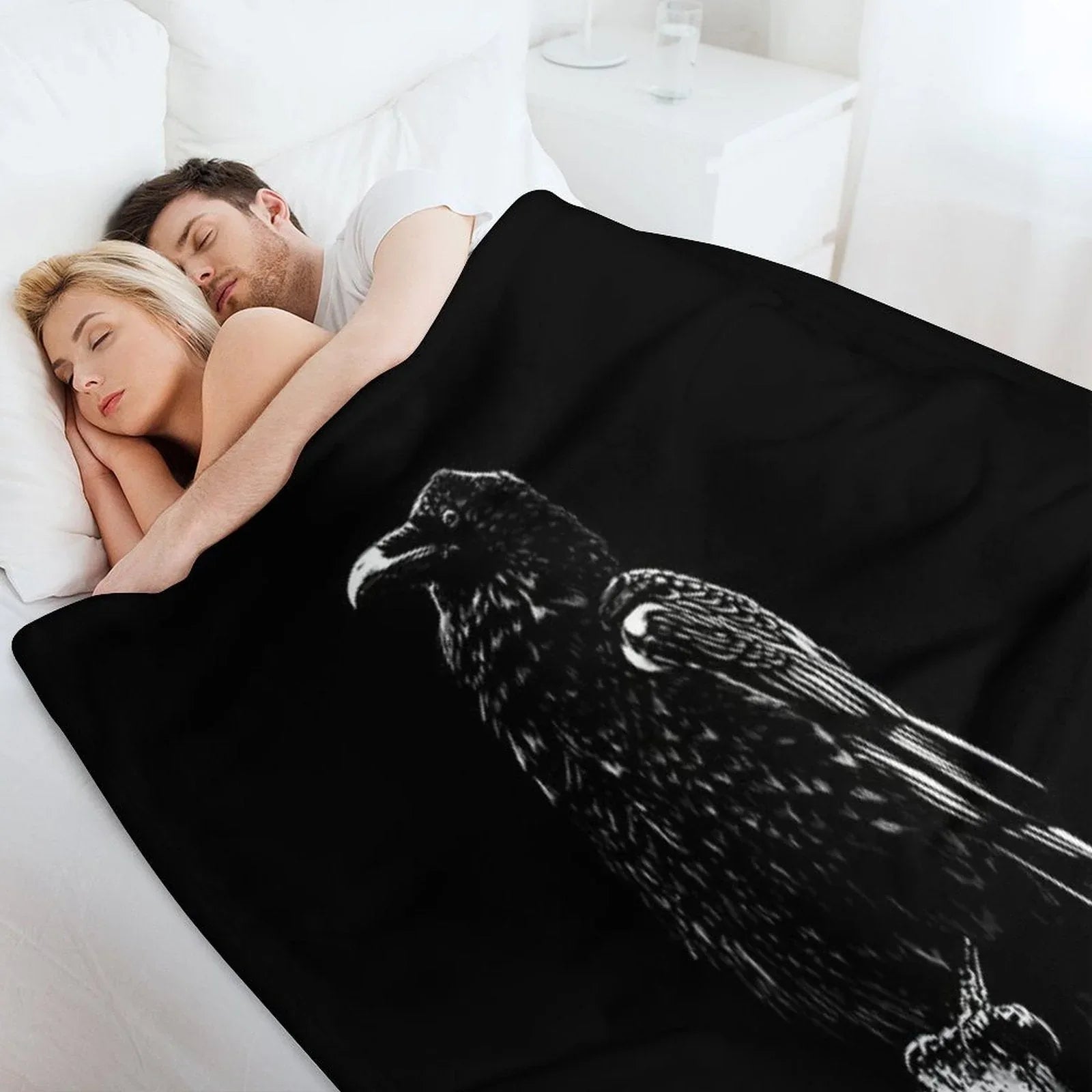 Raven #1 on Black Throw Blanket