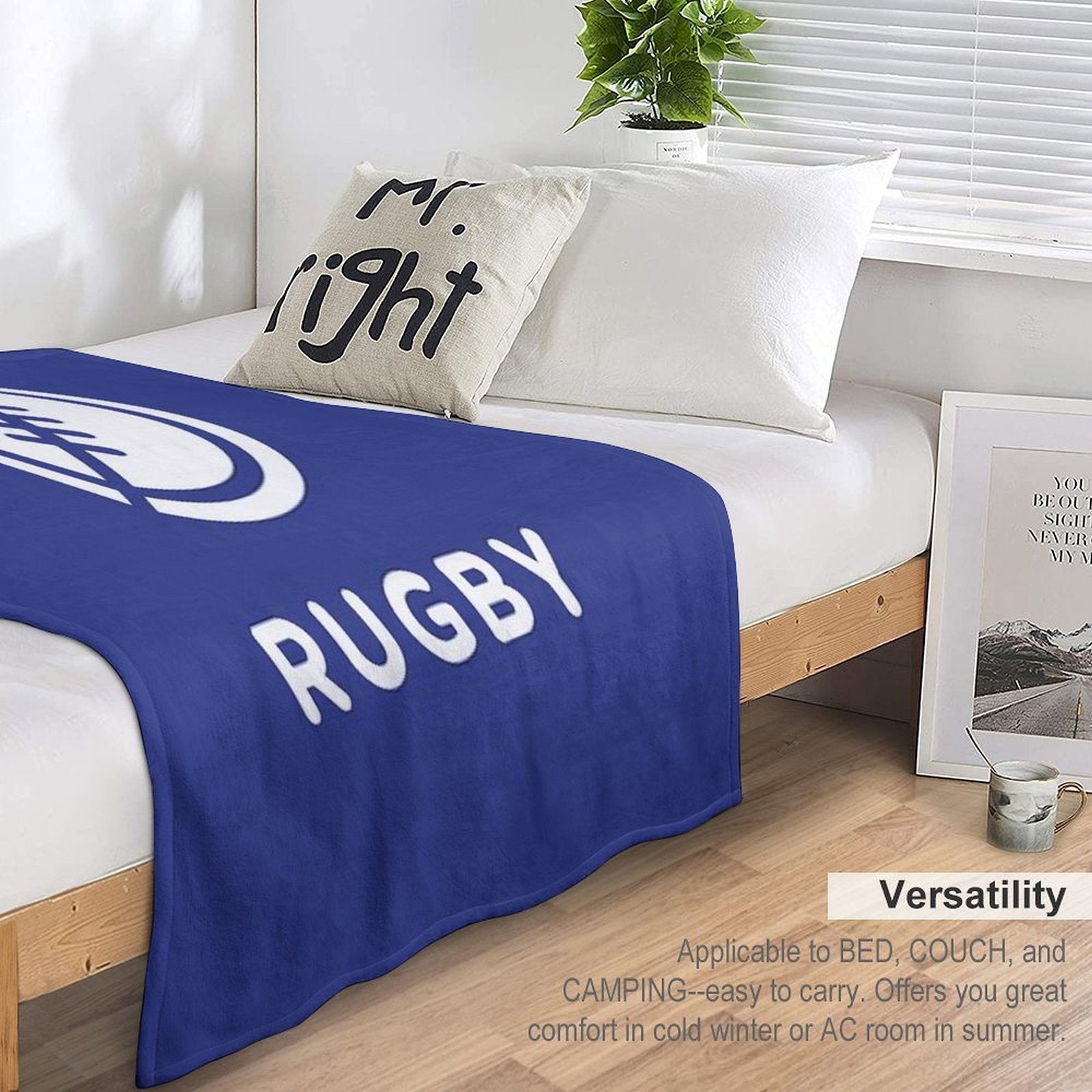 Tough Tackle Rugby Logo in White Versatility Throw Blanket