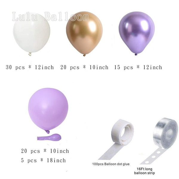 92pcs Pastel White Purple And Gold Garland Balloons Kit For Party Wedding Birthday Baby Shower  Bridal Shower Gender Reveal