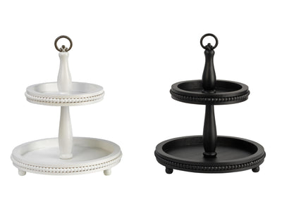 2 Tier Wooden Beaded Display Stand - Black & White