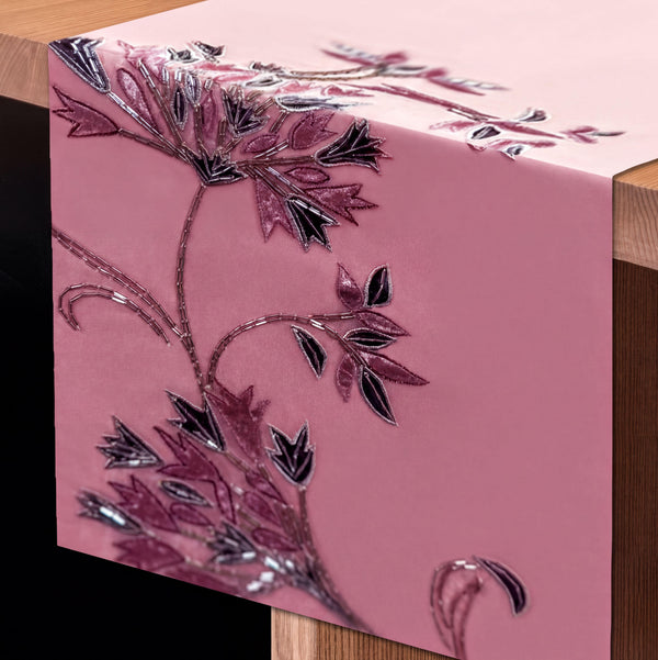 Decorative Table Runner - Embroidered Satin Backing Indoor Outdoor Table Decor