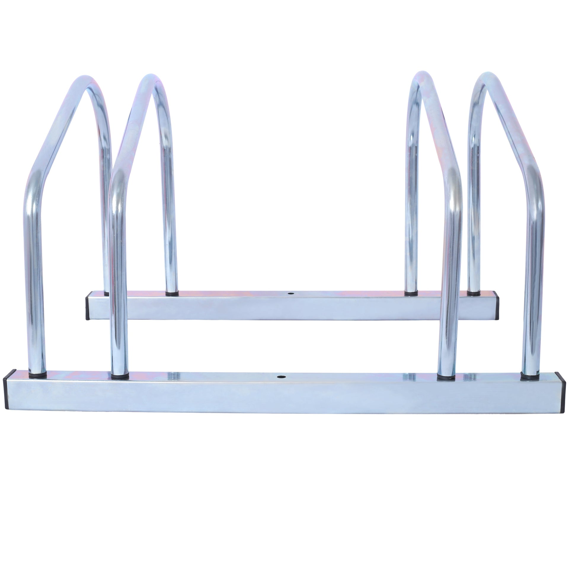 2 bicycle ground bike parking racks 22-28 inch wheel supports, maximum tire width 2.15 inches, galvanized