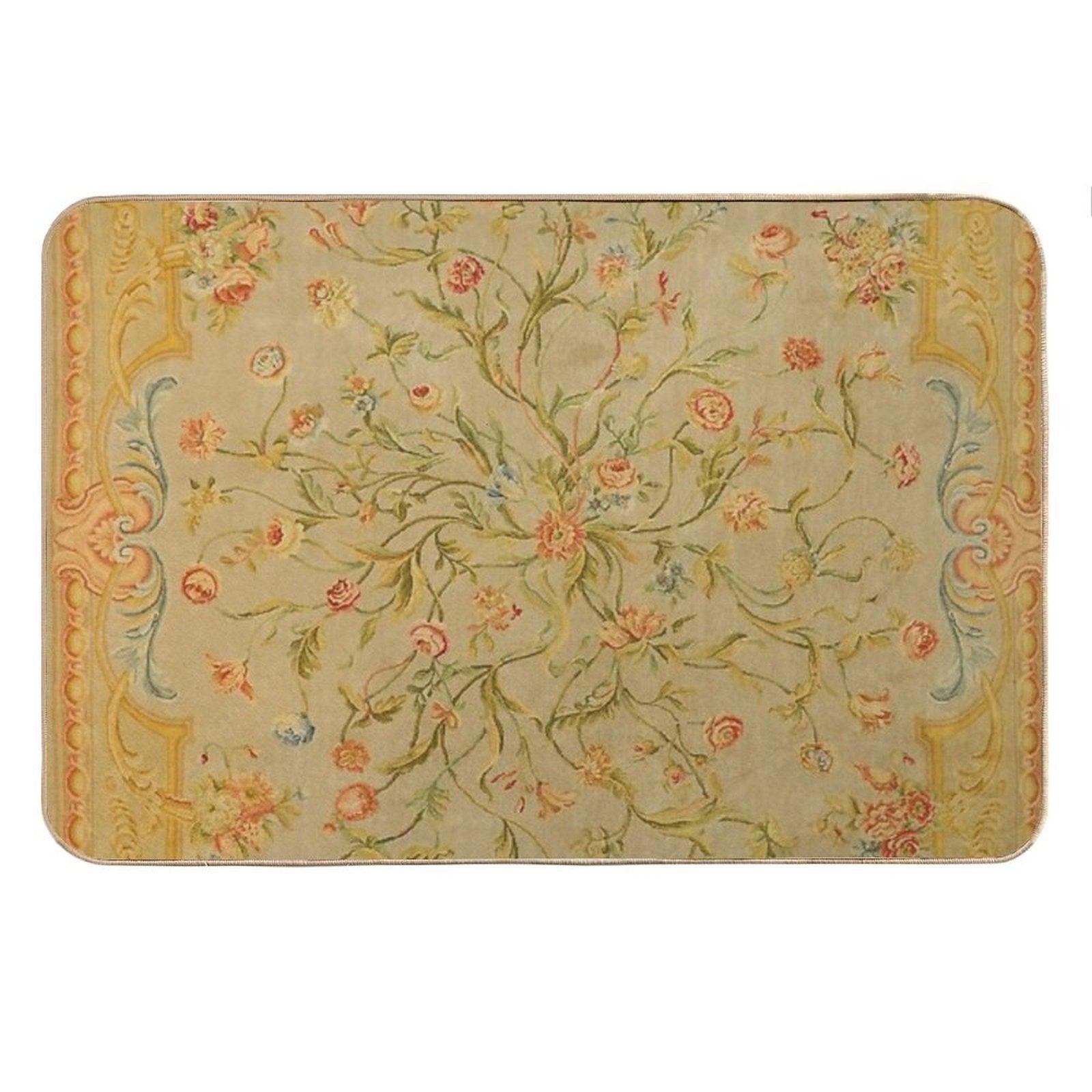 Floral Savonnerie 19th Century Authentic Colorful Picture of A Rose Tulip And Greenery Rug Bath Mat