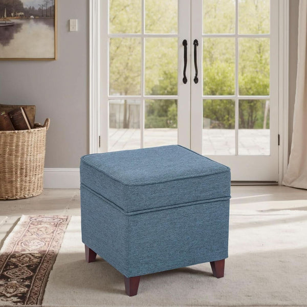 Seventeen Inch Electric Blue Storage Ottoman Hinged Lid