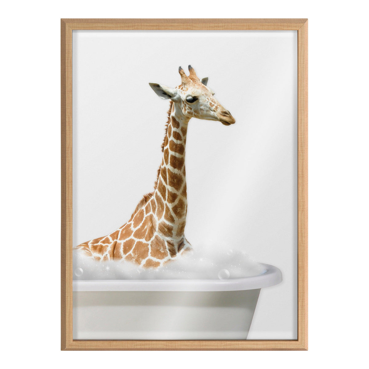 Blake Bathroom Bubble Bath Giraffe Framed Printed Glass by The Creative Bunch Studio