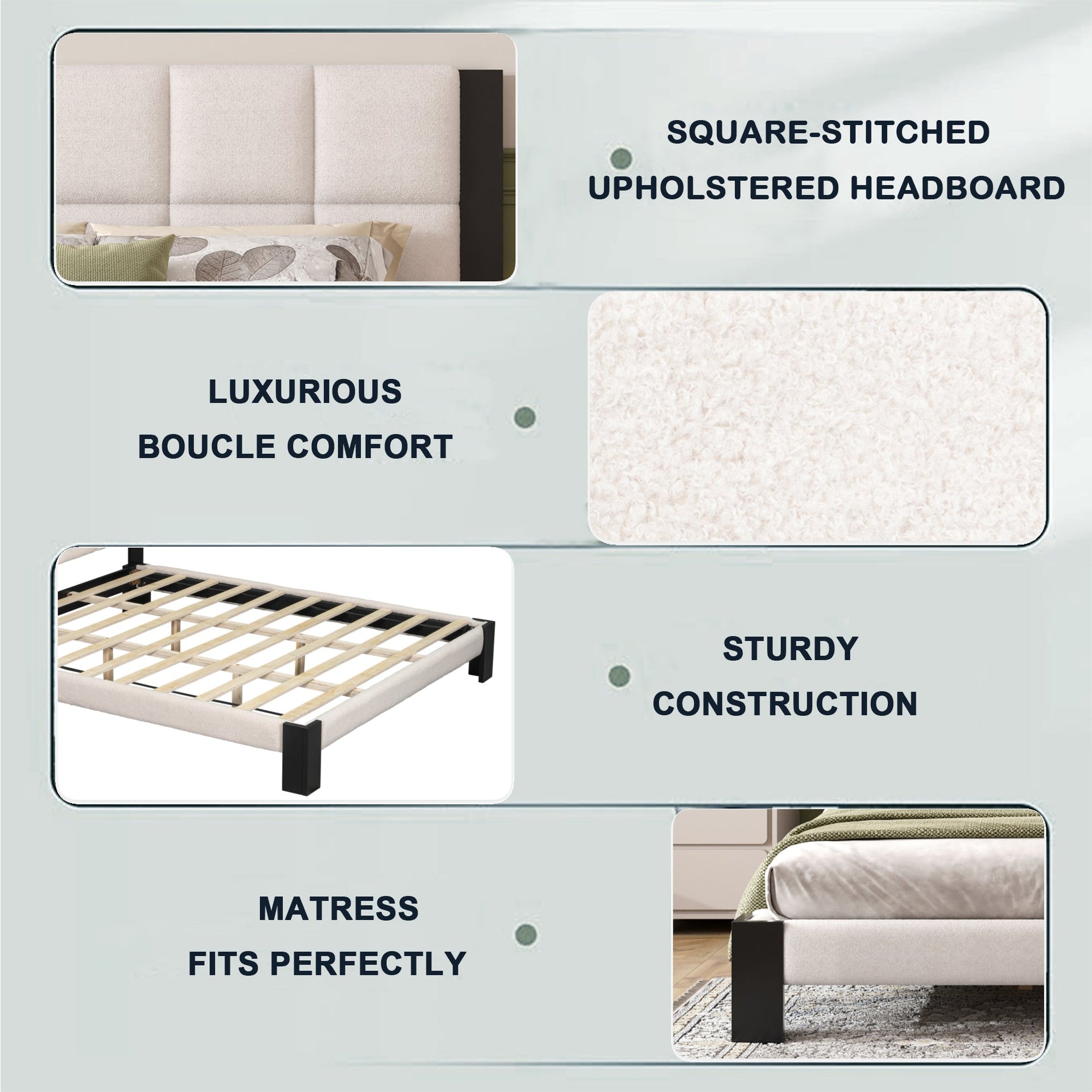 Boucle Cal King Bed Frame with Cube Headboard