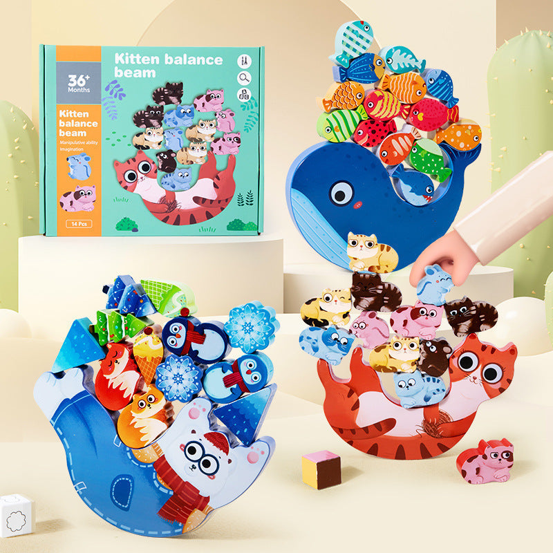 Children's Animal Music Desktop Interactive Game Building Blocks Stacking Balance Boat Early Education Puzzle Wooden Toy