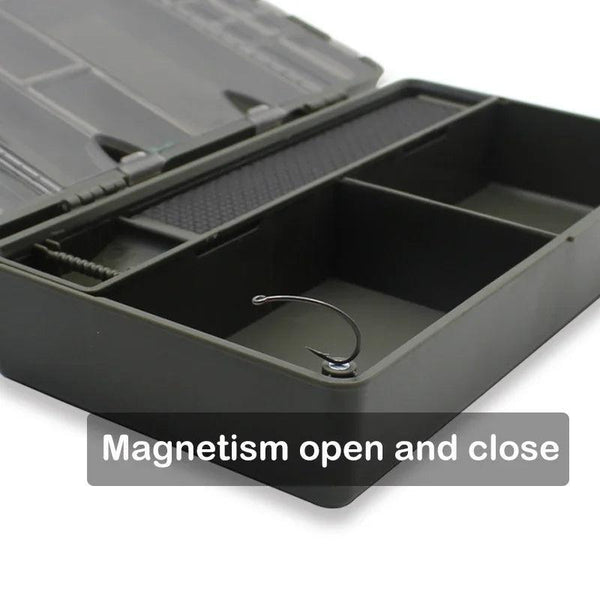 Fishing storage box, portable tackle box, magnetic compartments, fishing accessories
