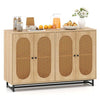 50 Inch Buffet Sideboard Cabinet with 4 Rattan Doors and Adjustable Shelves-Natural - Natural