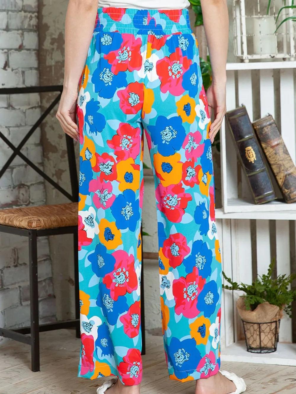 Personalized floral print high waisted straight leg pants for women