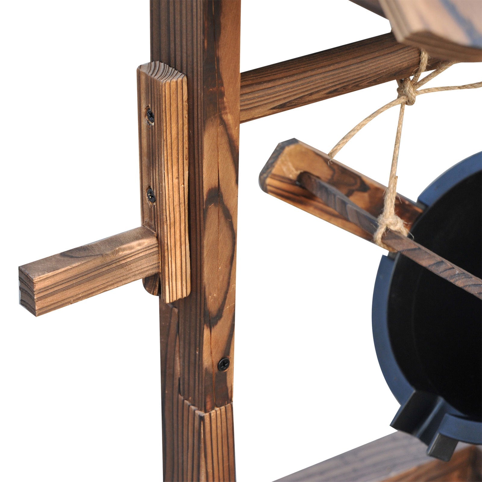 Carbonized Wood Wishing Well Outdoor Fountain 44 Inch