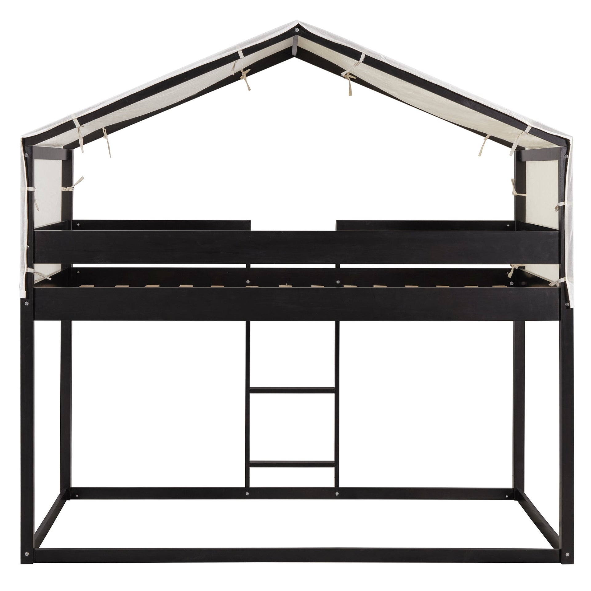 Twin Over Twin Wood Bunk Bed with Tent Canopy for Kids Bedroom Furniture