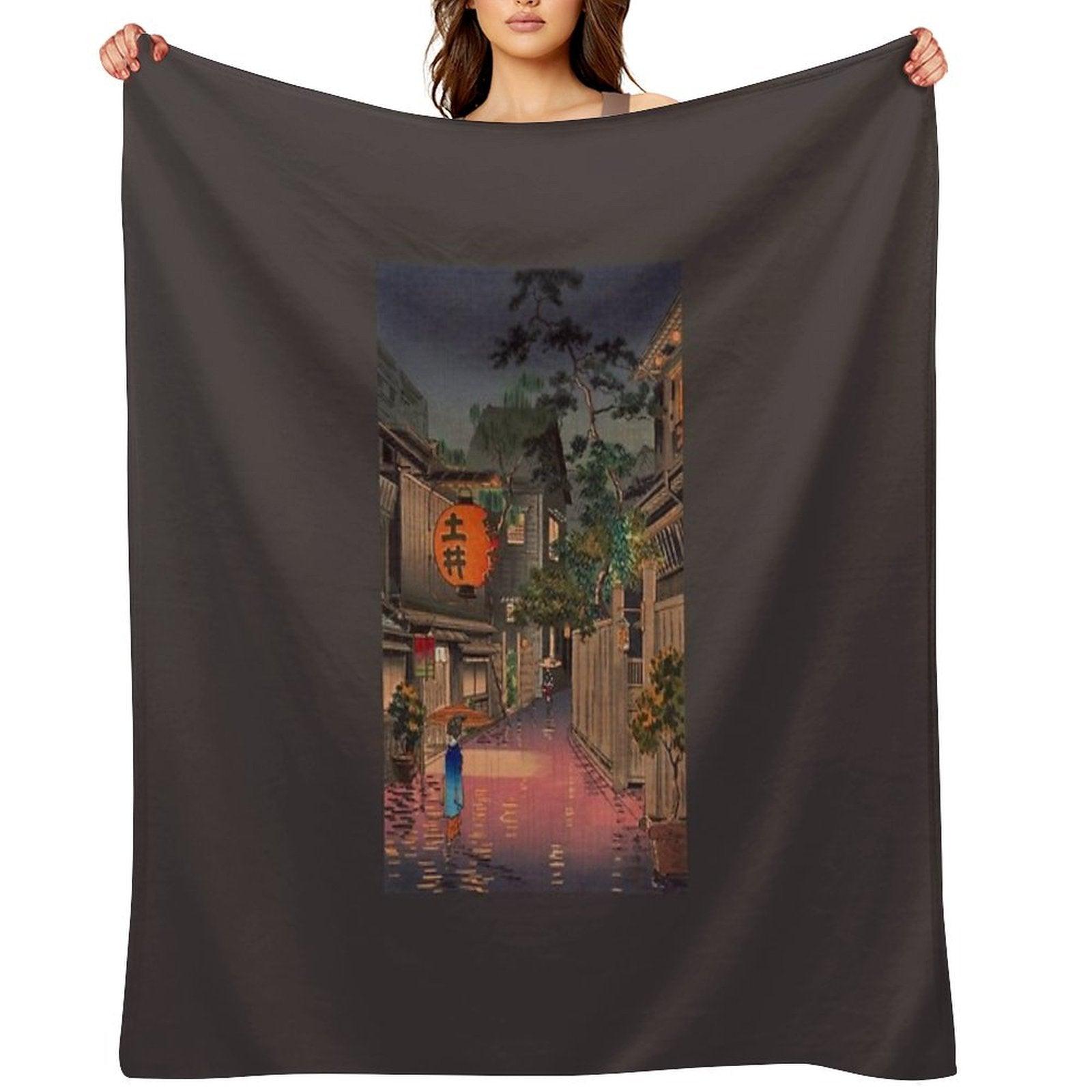 Night Street Rain Throw Blanket