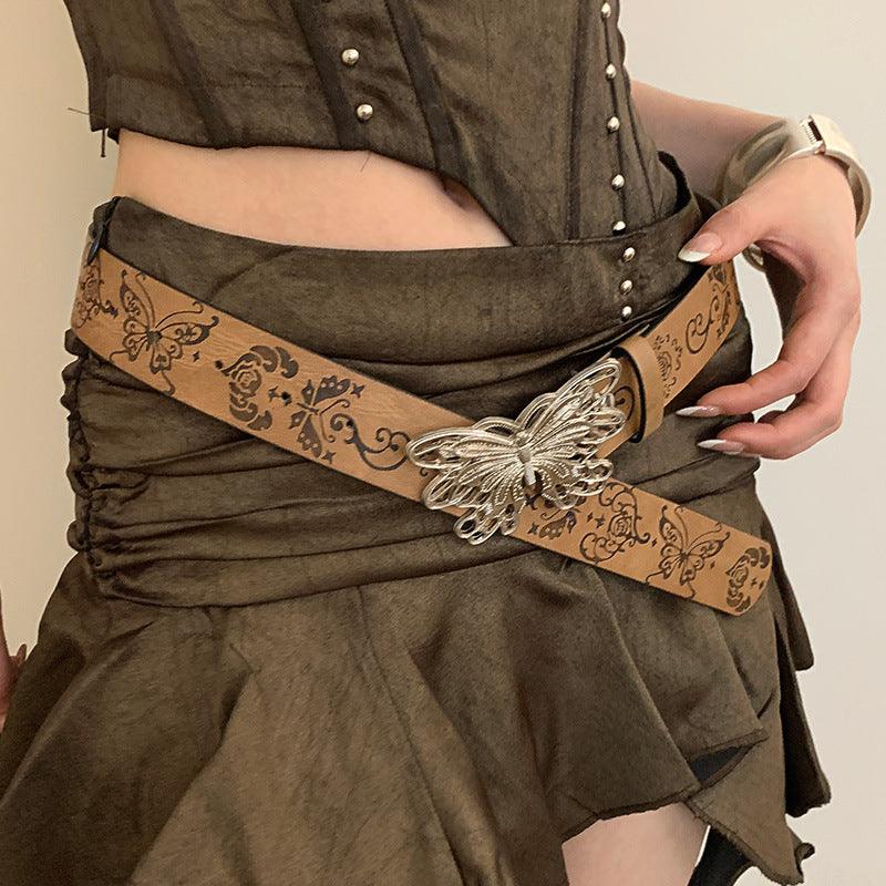 Women's Metal Butterfly Decorative Belt With Skirt And Jeans