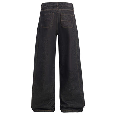 American High Street Design Denim Wide Leg Long Pants Men's Vibe Trendy Side Pleated Loose Casual Trousers