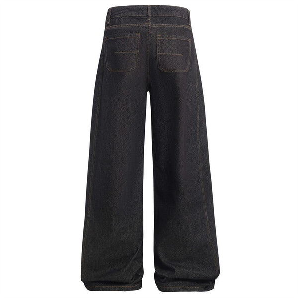 American High Street Design Denim Wide Leg Long Pants Men's Vibe Trendy Side Pleated Loose Casual Trousers