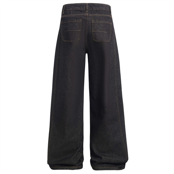 American High Street Design Denim Wide Leg Long Pants Men's Vibe Trendy Side Pleated Loose Casual Trousers