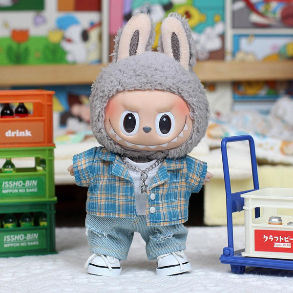 Clothing Only Labubu Doll Clothes T-Shirt with Ripped Jeans Heartfelt Macaron