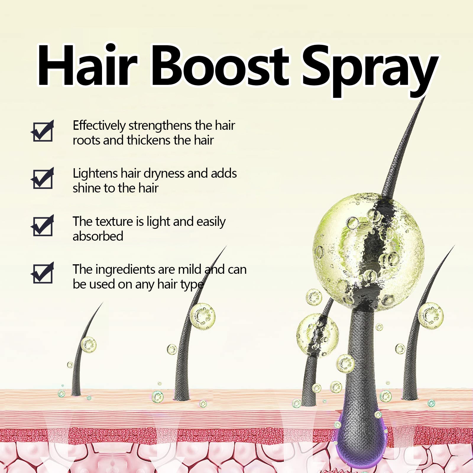 Hair Boost Spray, Strong Hair Solid Hair Moisturizing Scalp Hair Roots Beard Hair Care Spray