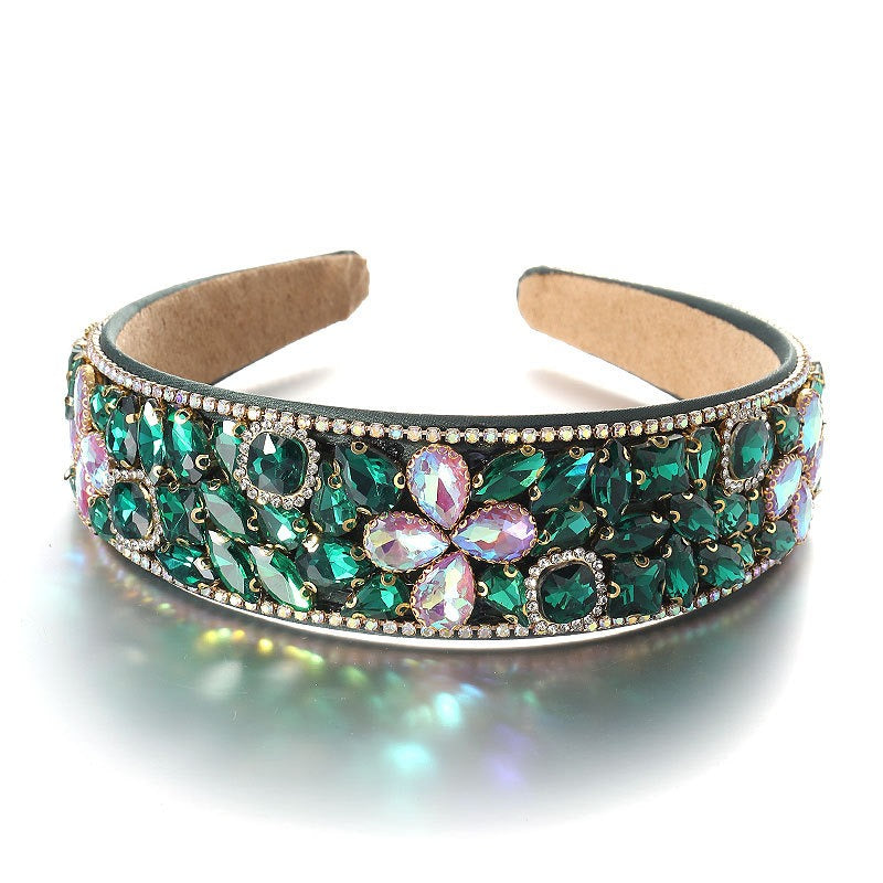 Fashionable diamond inlaid four leaf clover Baroque retro full inlaid rhinestone sponge headband