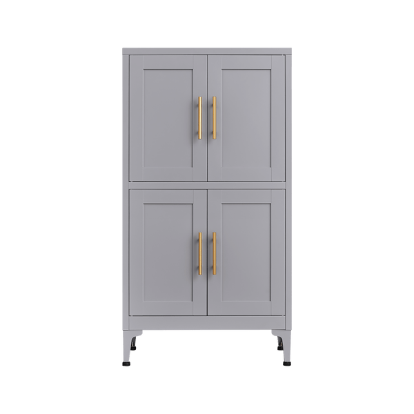 Grey metal kitchen storage cabinet, kitchen pantry storage cabinet with door and shelf, adjustable leveling feet