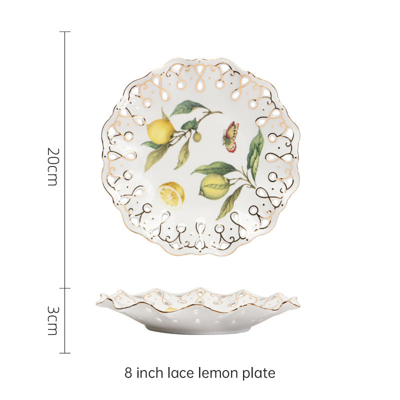 European - style Elegant Lemon Espresso Cups Set: Includes Tea Cups, Saucers, Ceramic Mugs, and a Dessert Plate