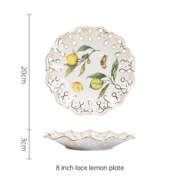 European - style Elegant Lemon Espresso Cups Set: Includes Tea Cups, Saucers, Ceramic Mugs, and a Dessert Plate