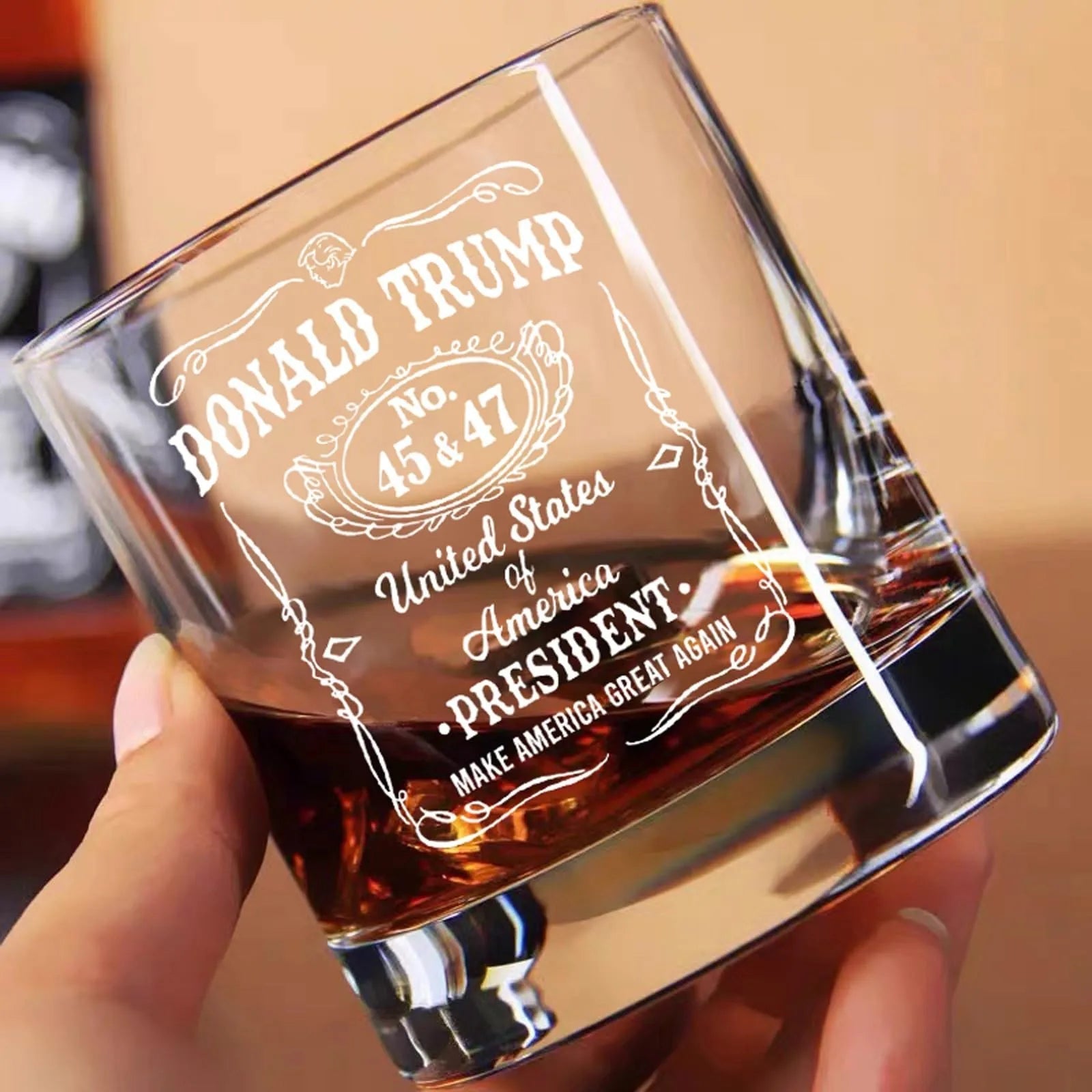 Transparent whiskey glass round straight mouth glass household wine glass beer cup bar tumbler kitchen utensil Trump print glass
