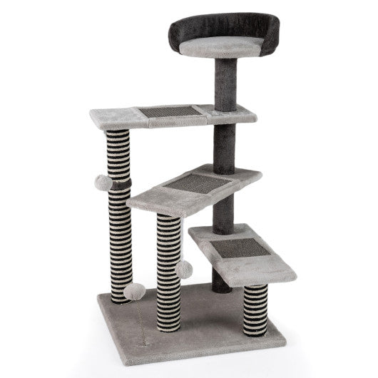 93 CM Tall Cat Tree Kitten Tower with Sisal and Jute Scratching Posts-Gray