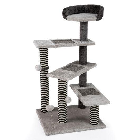 93 CM Tall Cat Tree Kitten Tower with Sisal and Jute Scratching Posts-Gray