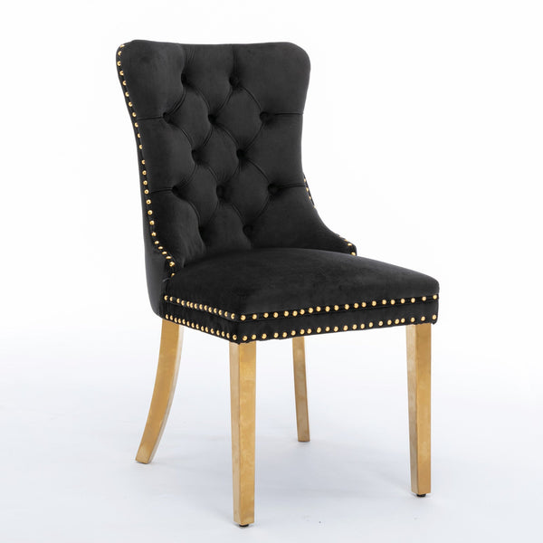 Nikki Collection Modern Tufted Solid Wood Velvet Upholstered Dining Chair with Gold Legs