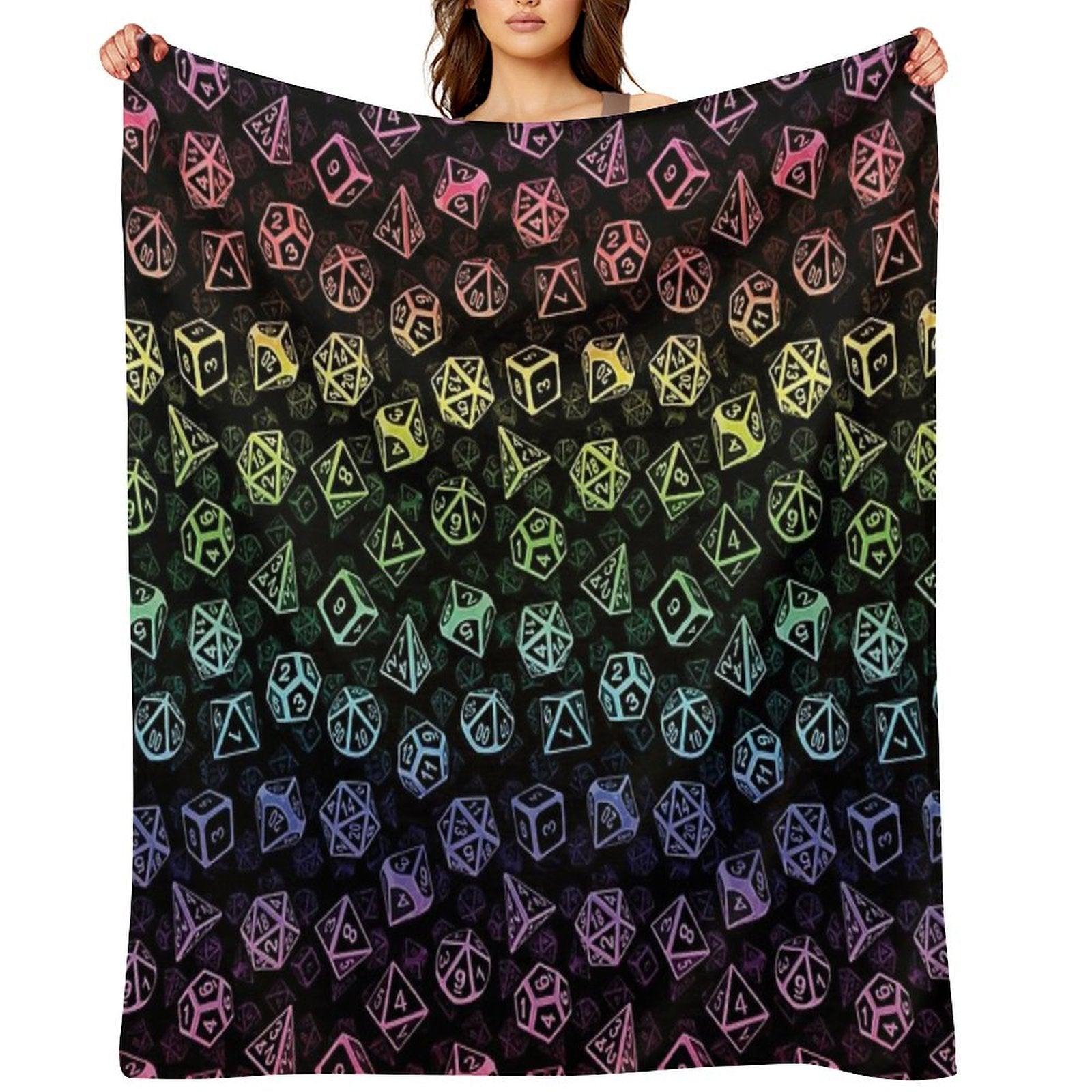 D20 Dice Set Pattern (Rainbow) Throw Blanket